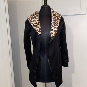 Black jacket with cheetah hood